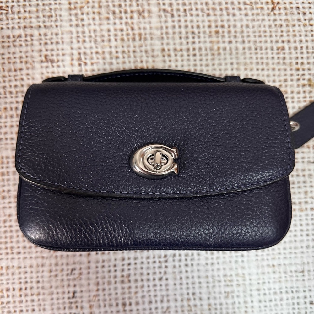 Coach Refined Pebble Leather Cassie Crossbody 17 in Navy with Silver hw